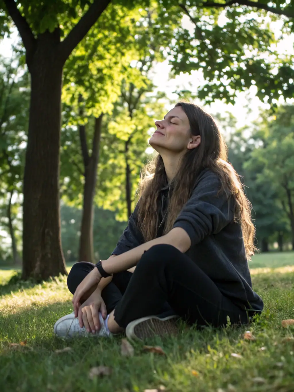 A person meditating peacefully in a serene environment, symbolizing reduced stress and anxiety.